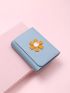 Flower Decor Small Wallet Blue Trifold