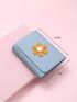 Flower Decor Small Wallet Blue Trifold