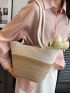 Two Tone Straw Bag Large Capacity Vacation For Summer