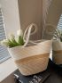 Two Tone Straw Bag Large Capacity Vacation For Summer