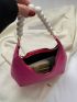 Faux Pearl Beaded Hobo Bag Mini Neon Pink