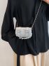 Mini Flap Square Bag Metallic Geometric Embossed Heart & Pearl Decor