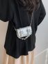 Mini Flap Square Bag Metallic Geometric Embossed Heart & Pearl Decor
