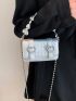 Mini Flap Square Bag Metallic Geometric Embossed Heart & Pearl Decor