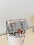 Mini Flap Square Bag Metallic Geometric Embossed Heart & Pearl Decor