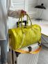 Yellow Travel Bag Crocodile Embossed Double Handle Chain Decor