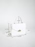 Small Square Bag With Turn Lock White Geometric Embossed Flap PU