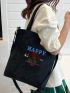 Letter Graphic Shopper Bag Small Double Handle Portable