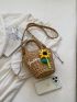 Flower Decor Straw Bag Drawstring Design For Beach