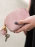 Minimalist Coin Purse Flower Decor Zipper Pink Car Holder Case