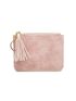 Letter Graphic Card Holder Tassel Decor Zipper Pink