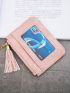 Letter Graphic Card Holder Tassel Decor Zipper Pink