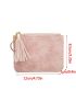 Letter Graphic Card Holder Tassel Decor Zipper Pink