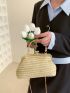 Small Straw Bag Metal Decor Top Handle For Vacation