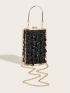 Mini Red Box Bag Sequins Decor Top Handle Glamorous For Party