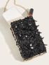 Mini Red Box Bag Sequins Decor Top Handle Glamorous For Party