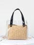 Clear PVC Square Bag Chain Strap With Straw Inner Pouch For Vacation