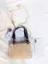 Clear PVC Square Bag Chain Strap With Straw Inner Pouch For Vacation