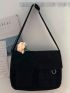 Medium Messenger Bag Black Pocket Front Adjustable Strap For Daily Crossbody Bags Women Canvas Youth Fashion Large Capacity Diagonal Shoulder Bag