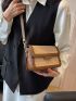 Mini Houndstooth Pattern Square Bag Colorblock Flap Adjustable Strap For Work