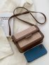 Mini Houndstooth Pattern Square Bag Colorblock Flap Adjustable Strap For Work