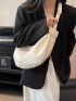 Litchi Embossed Hobo Bag Beige Fashionable Adjustable Strap For Daily