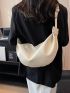 Litchi Embossed Hobo Bag Beige Fashionable Adjustable Strap For Daily