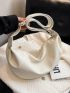 Litchi Embossed Hobo Bag Beige Fashionable Adjustable Strap For Daily