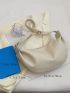 Litchi Embossed Hobo Bag Beige Fashionable Adjustable Strap For Daily