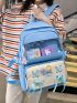 5pcs Backpack Set Colorblock Classic Backpack Shoulder Tote Bag Square Bag Pencil Case With Badges For School