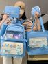 5pcs Backpack Set Colorblock Classic Backpack Shoulder Tote Bag Square Bag Pencil Case With Badges For School