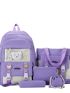 5pcs Backpack Set Colorblock Classic Backpack Shoulder Tote Bag Square Bag Pencil Case With Bag Charm For School