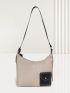 Medium Hobo Bag Pocket Front Decor Adjustable Strap For Work