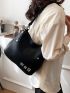 Black Square Bag Metal Decor Double Handle For Work