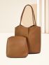Litchi Embossed Bucket Bag Brown Elegant Double Handle With Inner Pouch For Work
