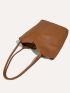 Litchi Embossed Bucket Bag Brown Elegant Double Handle With Inner Pouch For Work