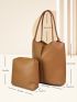 Litchi Embossed Bucket Bag Brown Elegant Double Handle With Inner Pouch For Work