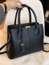 Litchi Embossed Top Handle Bag PU With Bag Charm
