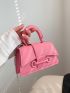 Mini Square Bag Neon Pink Funky Litchi Embossed PU