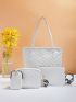 4pcs Bag Set Tote Shoulder Crossbody Bag Coin Purse Quilted PU, Best Work Bag For Women