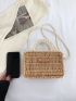 Faux Pearl Decor Straw Bag Patch Detail Vacation