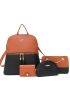 4pcs Two Tone Bag Set Metal Decor Backpack Set