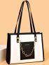 Letter Graphic Chain Decor Shoulder Tote Bag
