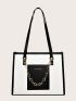 Letter Graphic Chain Decor Shoulder Tote Bag