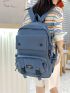 Letter Patch Decor Classic Backpack Preppy Release Buckle Waterproof For School
