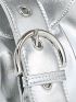 Buckle Decor Ruched Bag PU Metallic Funky