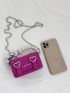 Mini Square Bag Crocodile Embossed Heart Buckle & Faux Pearl Decor PU