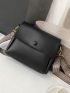 Mini Square Bag Button Decor Flap PU Black