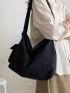 Pocket Side Hobo Bag Black Polyester