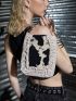 Grunge Punk Mini Ruffle & Chain Decor Square Bag